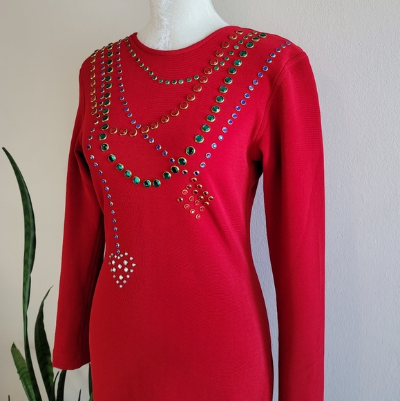 VTG 80s Tadashi Bejeweled Bodycon Dress - Picture 8 of 16